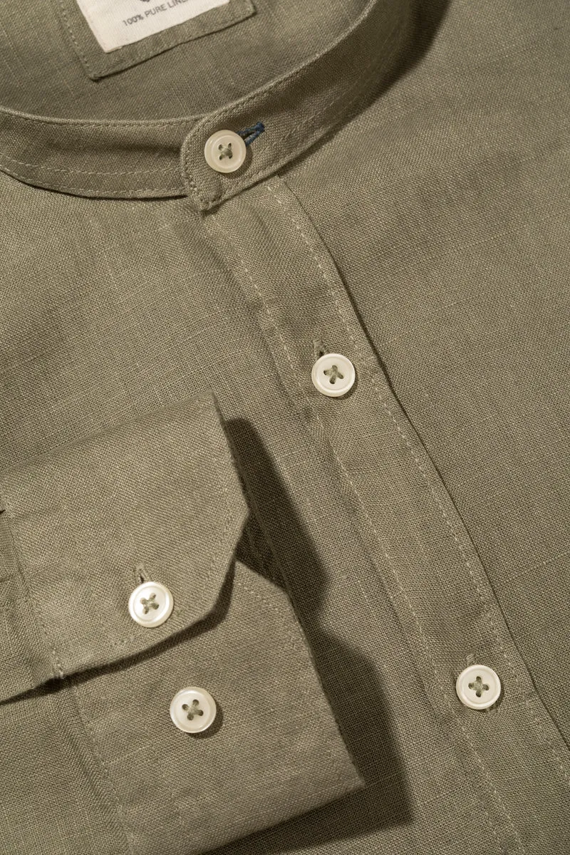 Camicia collo coreano in 100% puro lino