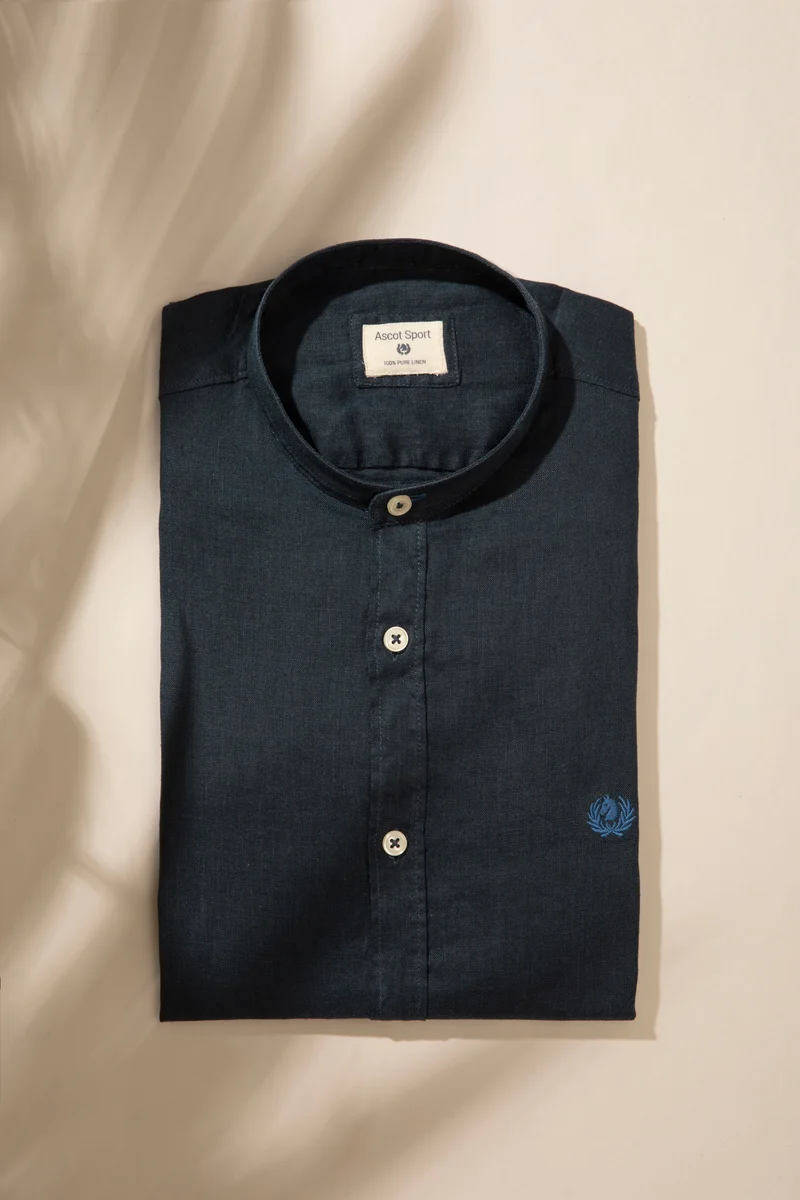 Camicia collo coreano in 100% puro lino