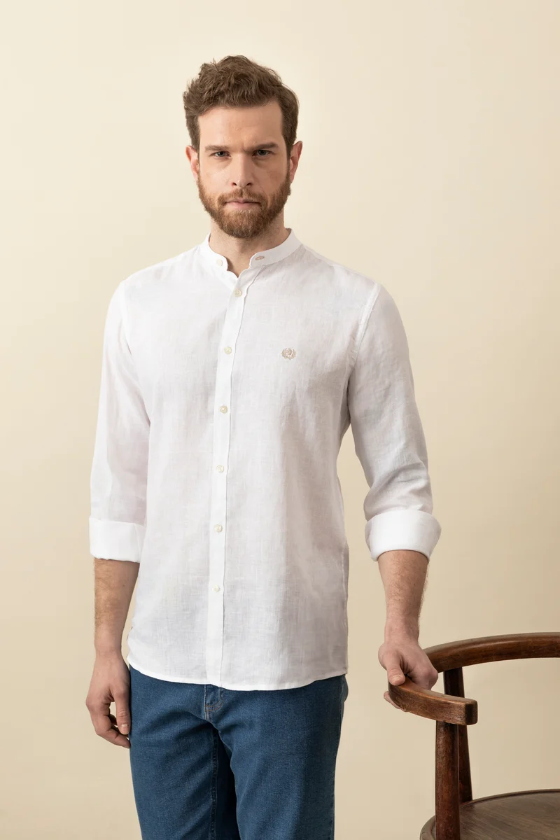 Camicia collo coreano in 100% puro lino