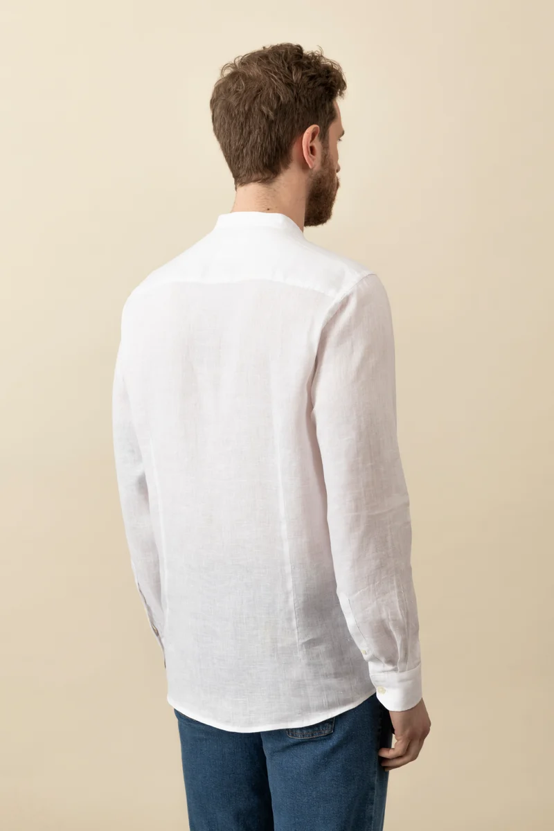 Camicia collo coreano in 100% puro lino