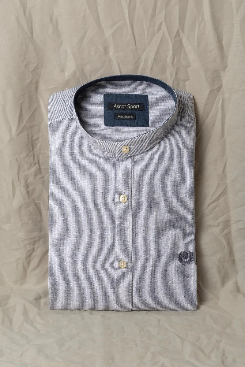 Camicia in misto lino cotone collo corea