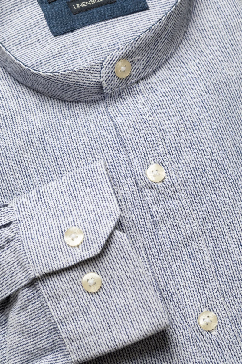 Camicia in misto lino cotone collo corea