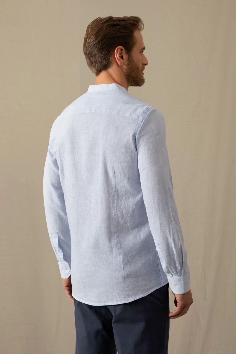 Camicia in misto lino cotone collo corea