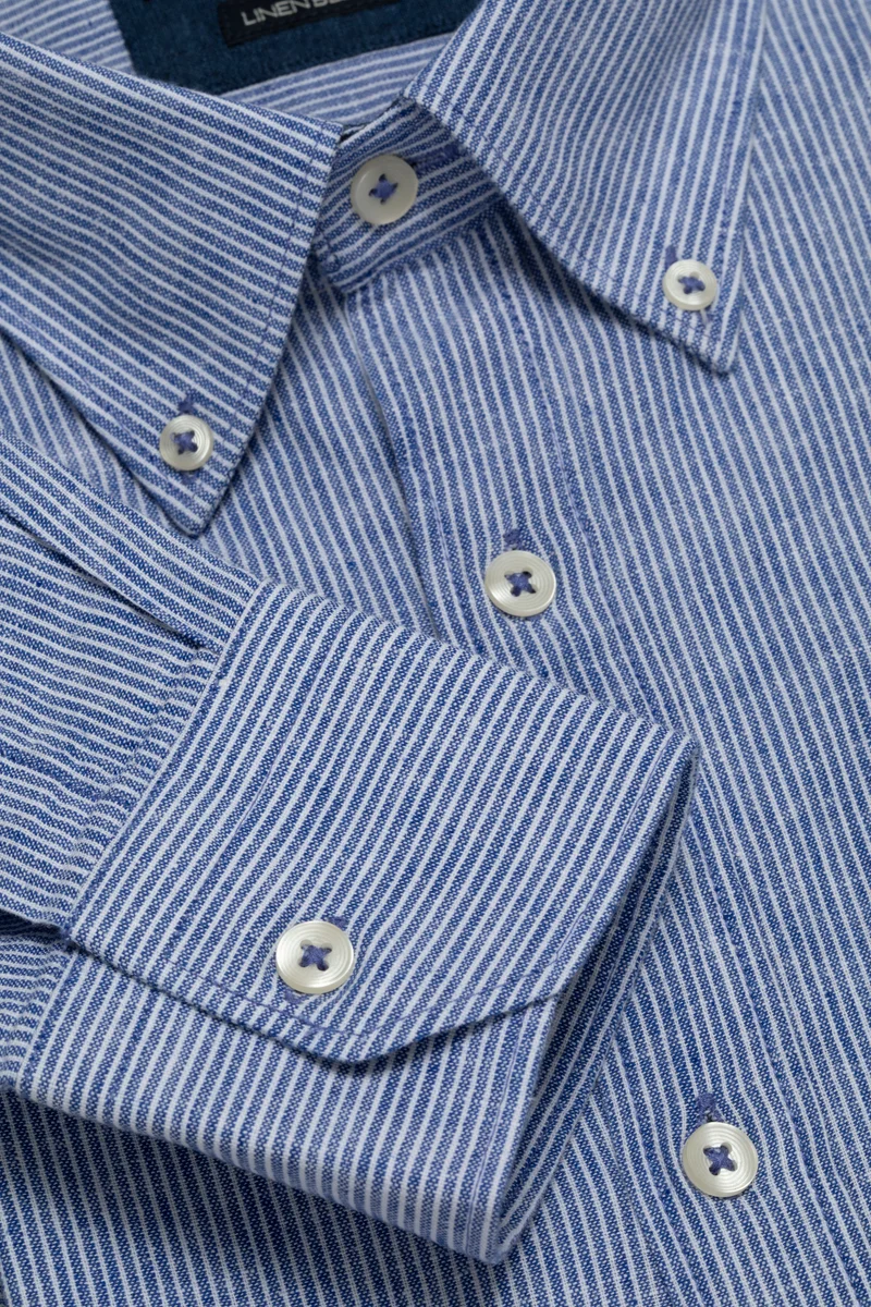Camicia in fantasia in misto lino cotone riga piccola
