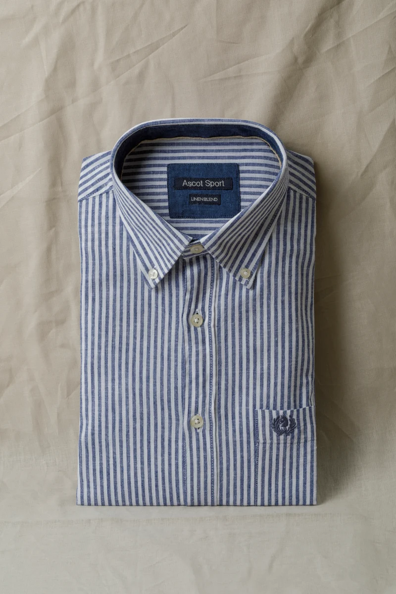 Camicia in fantasia in misto lino cotone riga media