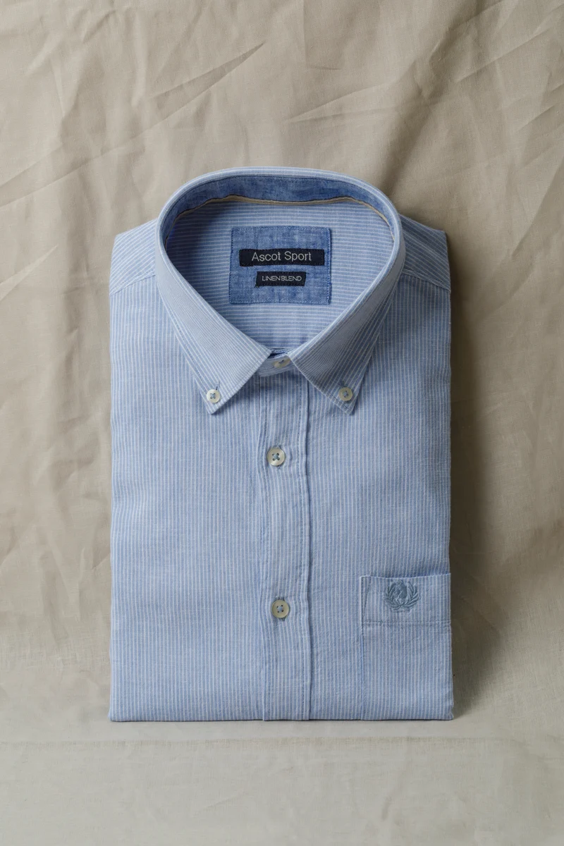 Camicia in fantasia in misto lino cotone riga piccola