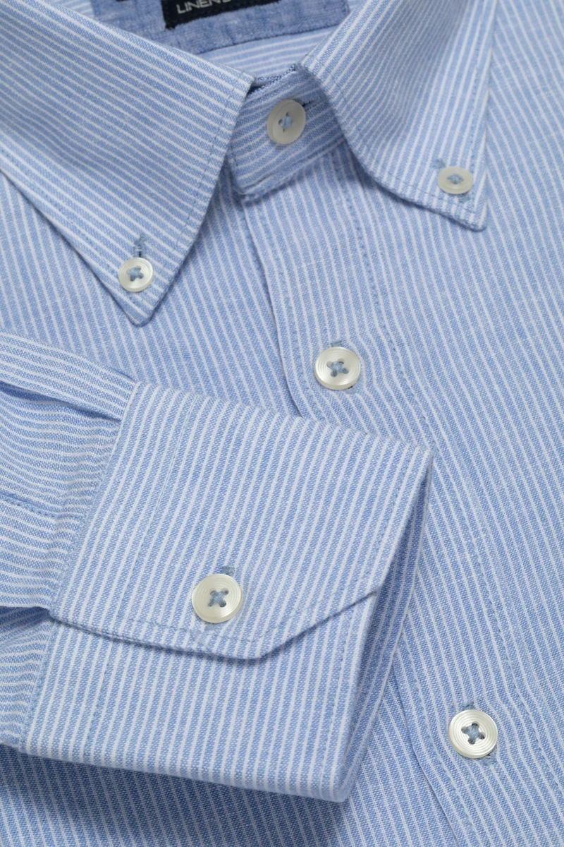 Camicia in fantasia in misto lino cotone riga piccola