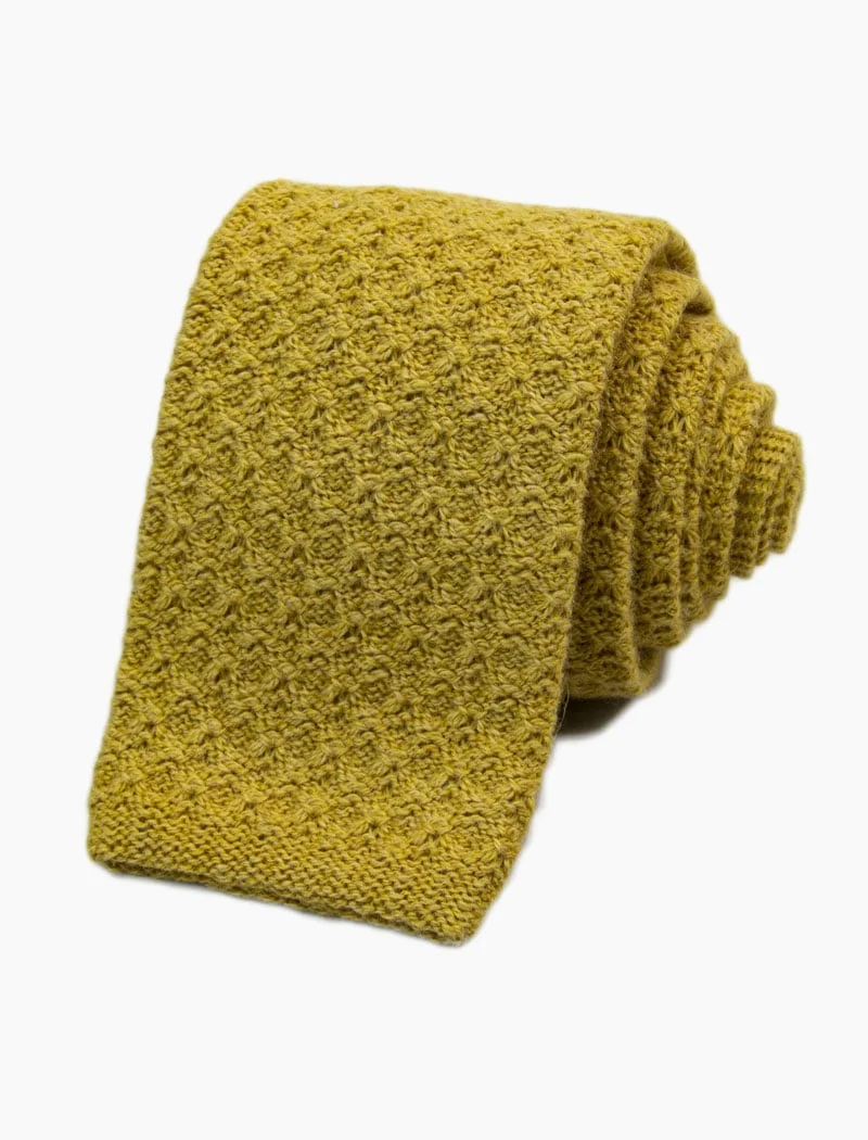 Mustard Crisscross Cashmere Blend Knitted Tie