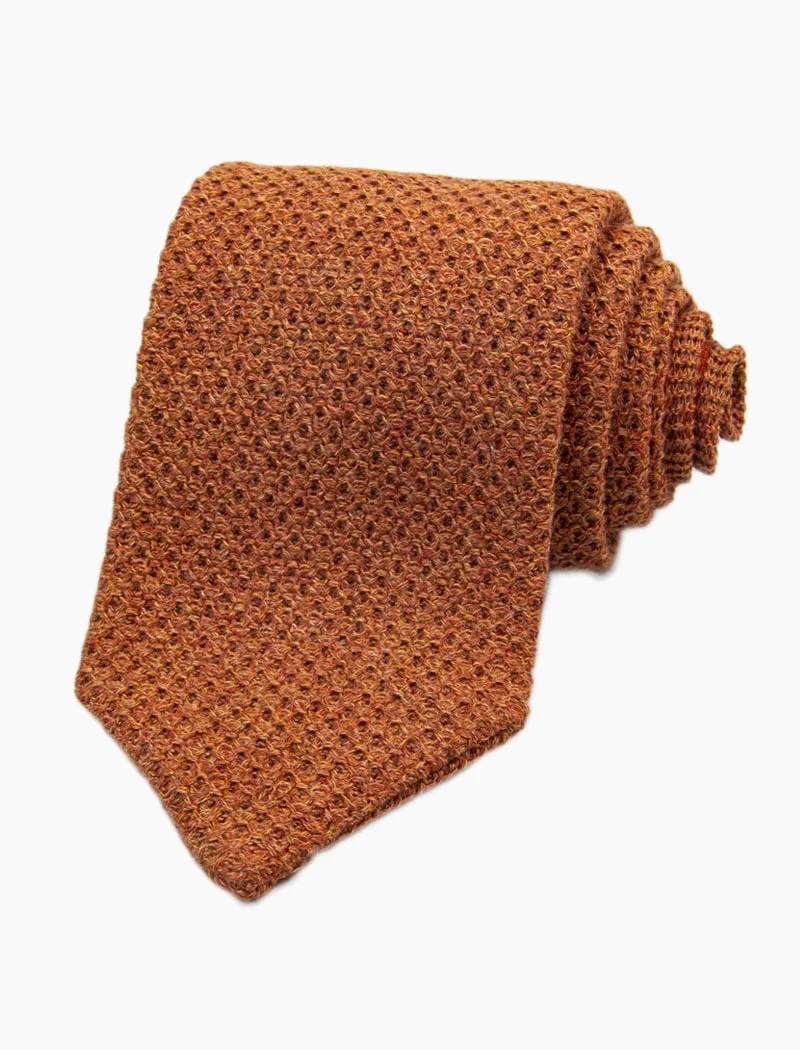 Orange Pointed Honeycomb Cotton Knitted Tie