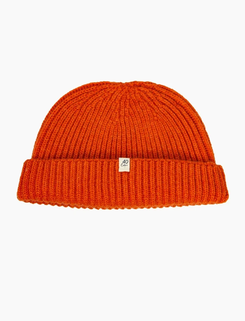 Orange Ribbed Solid Wool & Cashmere Fisherman Beanie