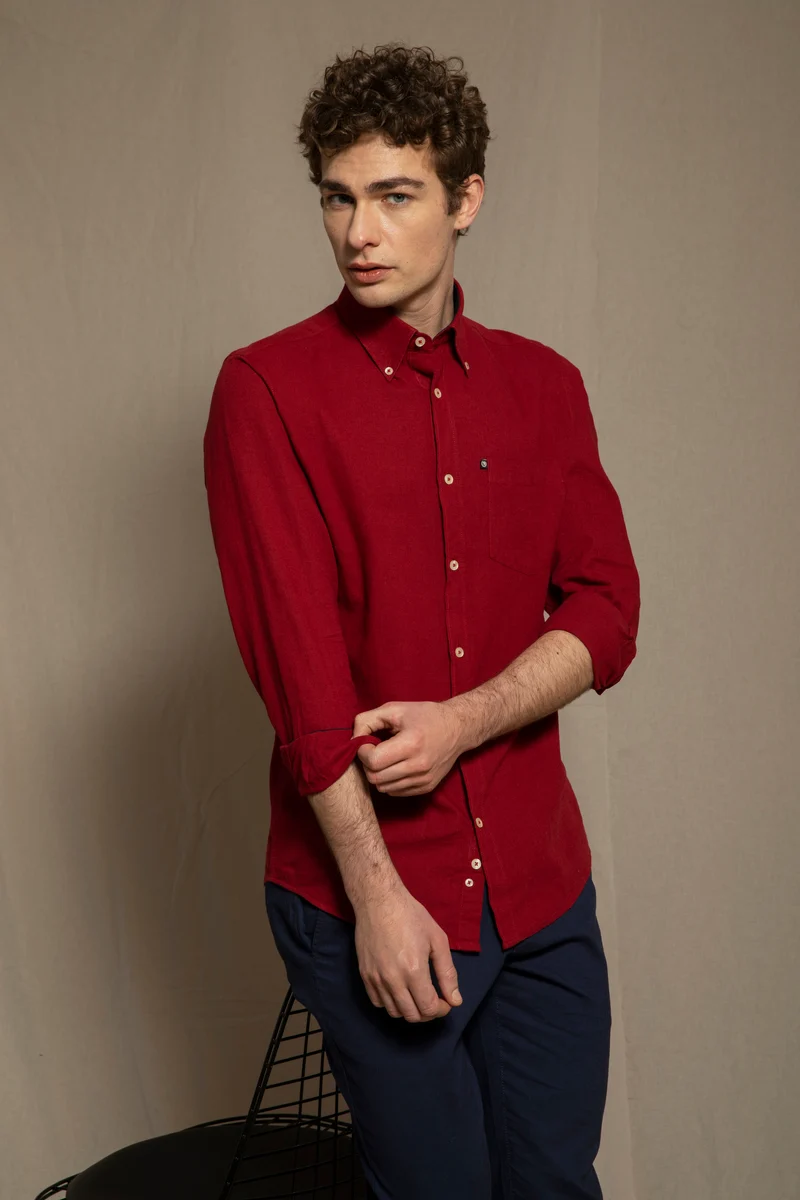 Camicia Button Down in misto lino cotone