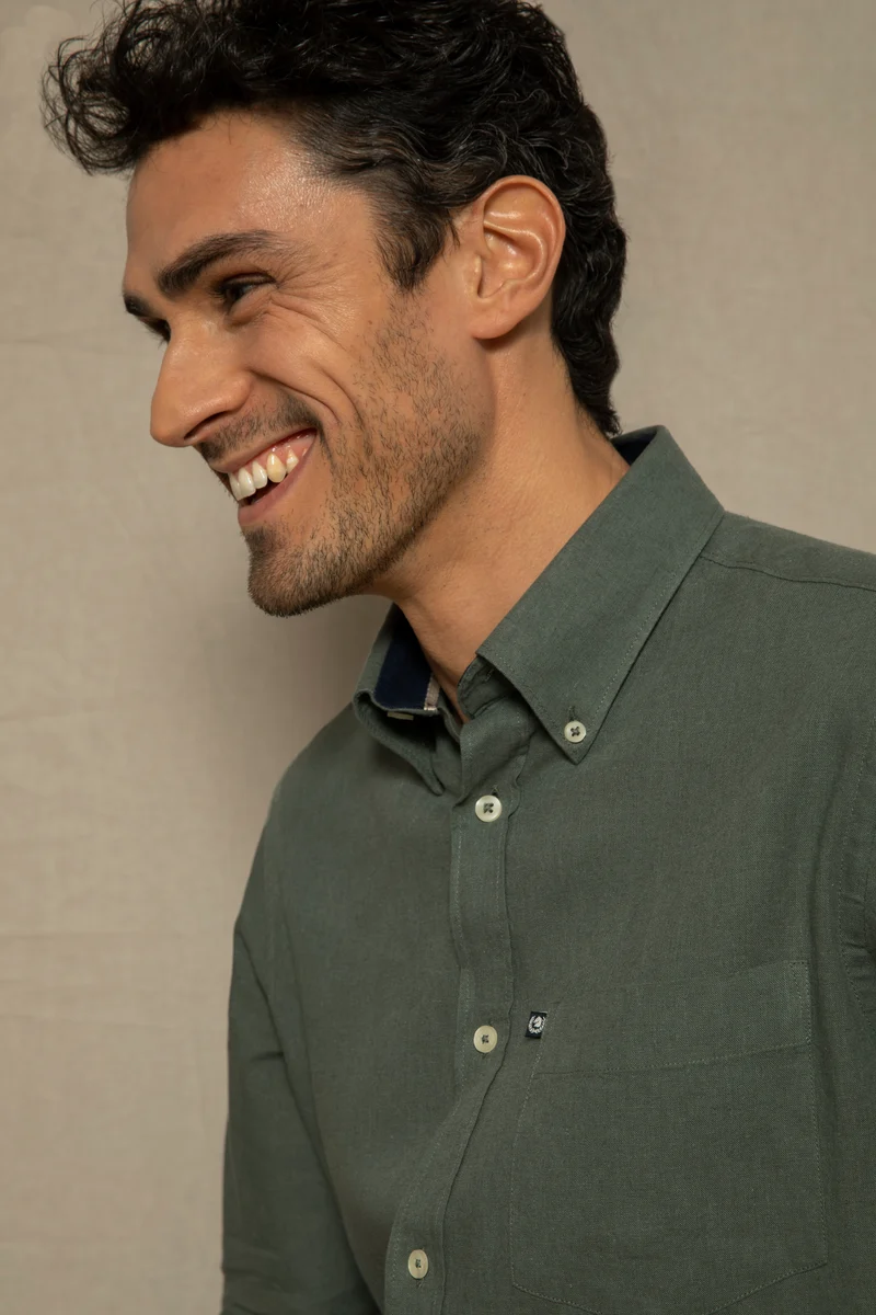 Camicia Button Down in misto lino cotone