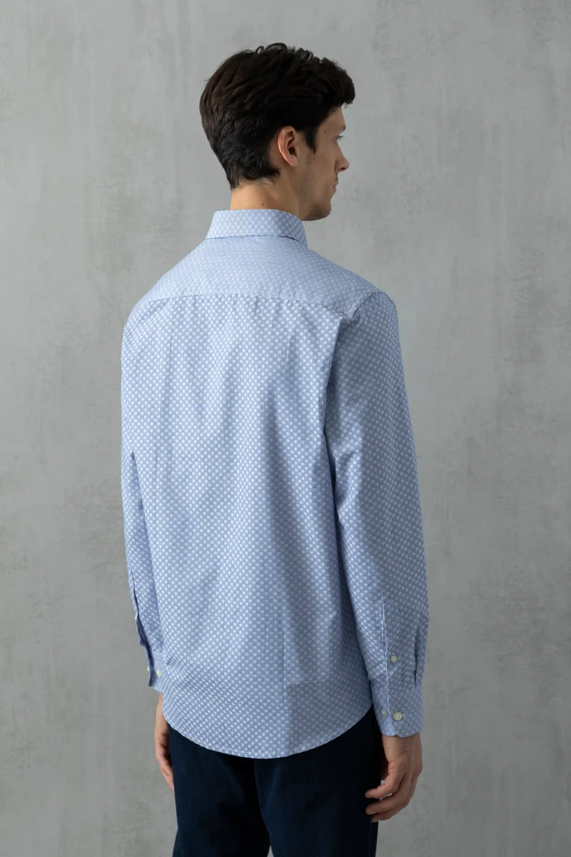 Camicia button down in fantasia pois e riga jacquard