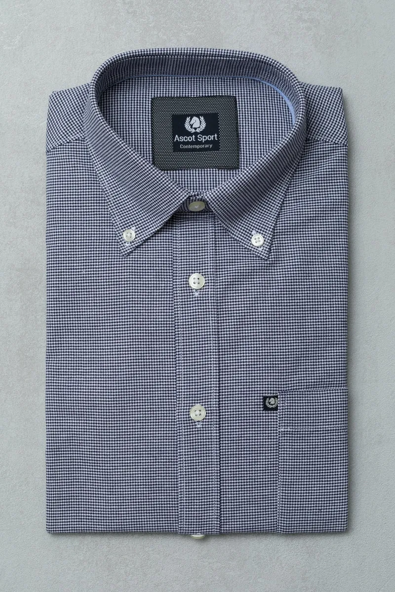 Camicia button in fantasia pied de poule jacquard