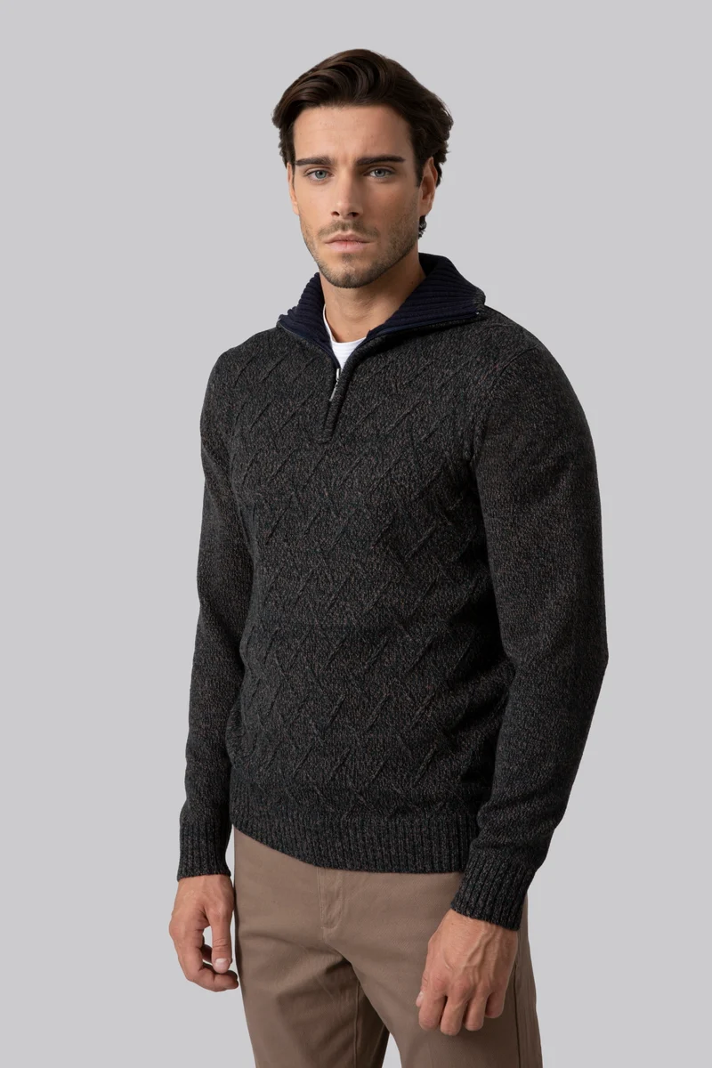 Pullover mezza zip con motivo