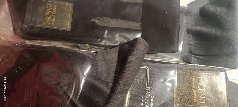 Calze lunghe uomo in filo di scozia Léger Chiffon Facenti, taglia 12, colore blu, nero e fumo, 3 paia. 150g.