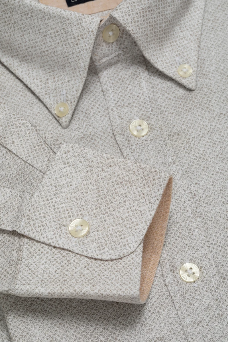 Camicia stampa micro disegno sfumato in misto lino cotone