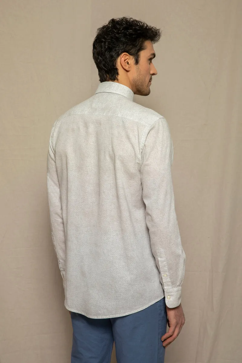 Camicia stampa micro disegno sfumato in misto lino cotone