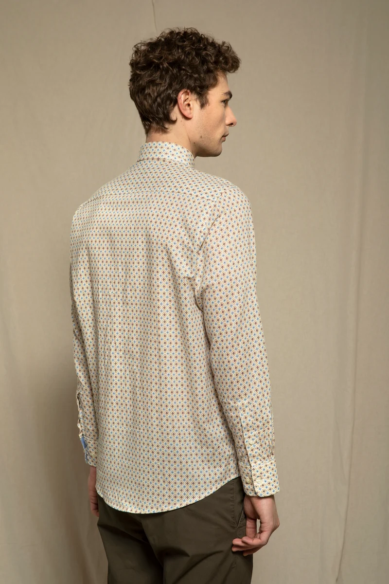 Camicia stampa fiore azulejos in misto lino cotone