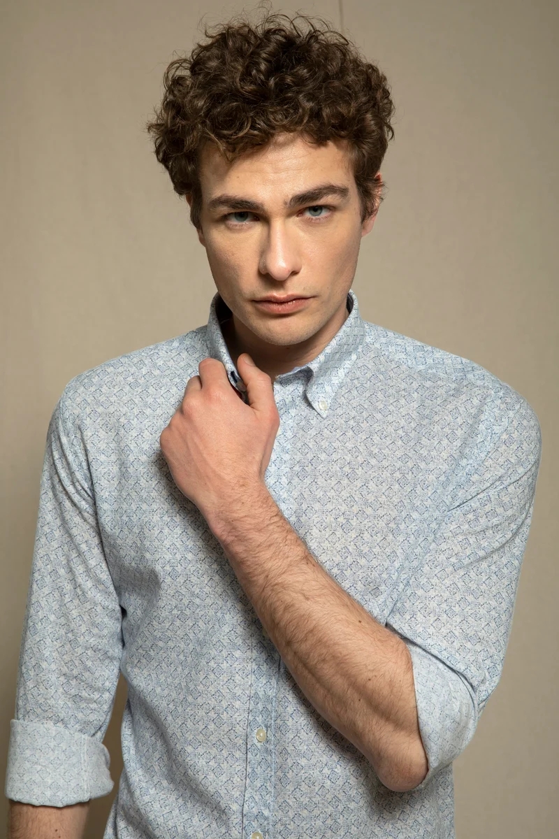 Camicia stampa maioliche in misto lino cotone