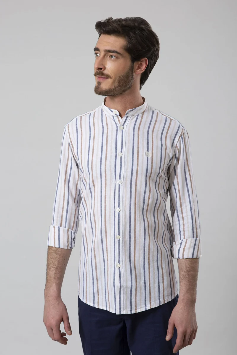 Camicia misto lino collo corea