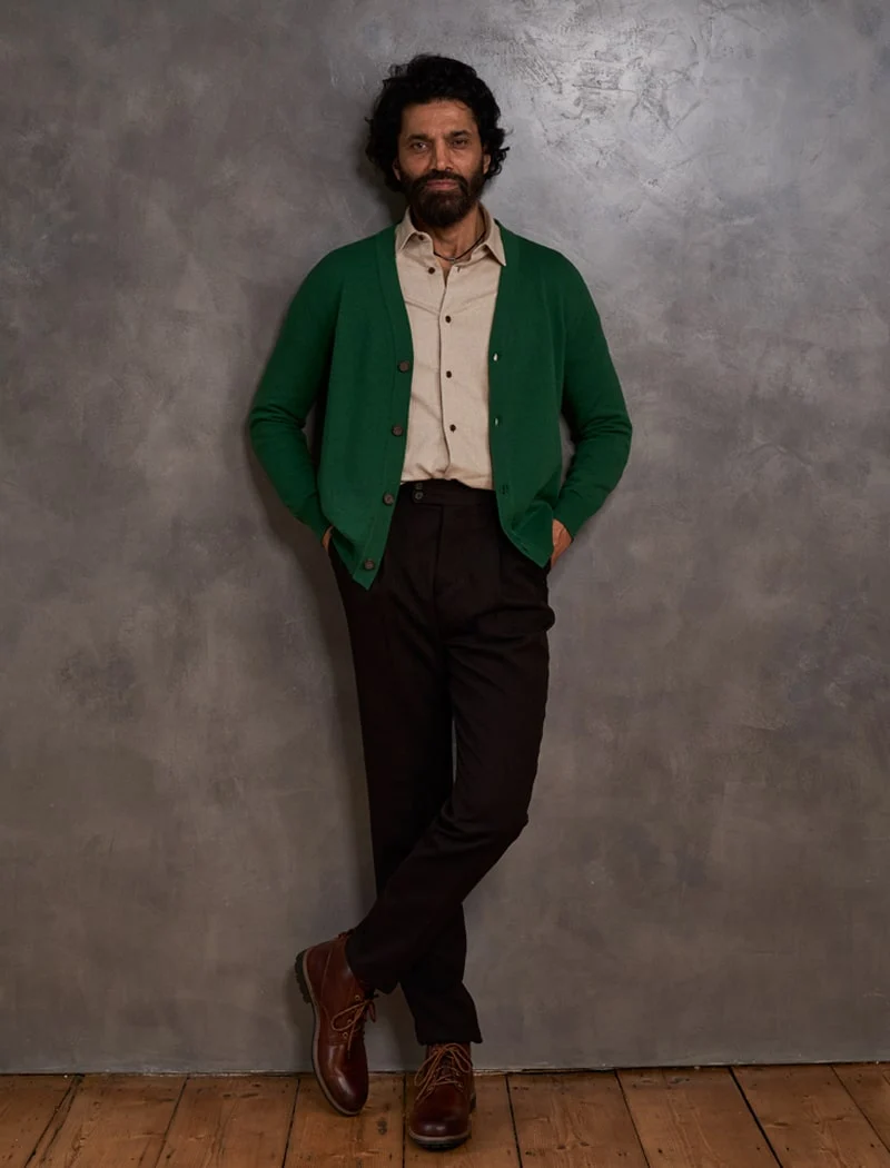 Green V Neck Cashmere Cardigan