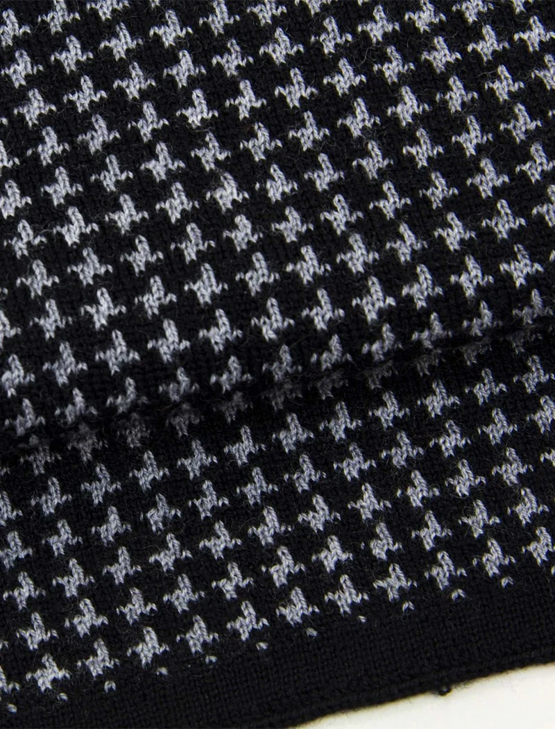 Black & Grey Reversible Houndstooth Knitted Wool Scarf