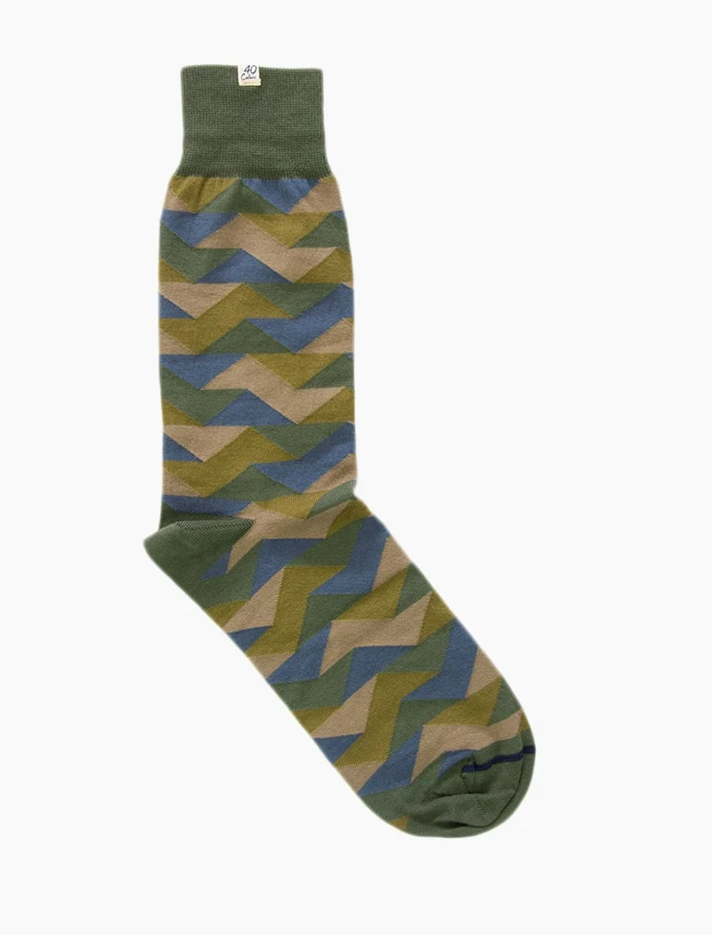 Olive Green Geometric Organic Cotton Socks