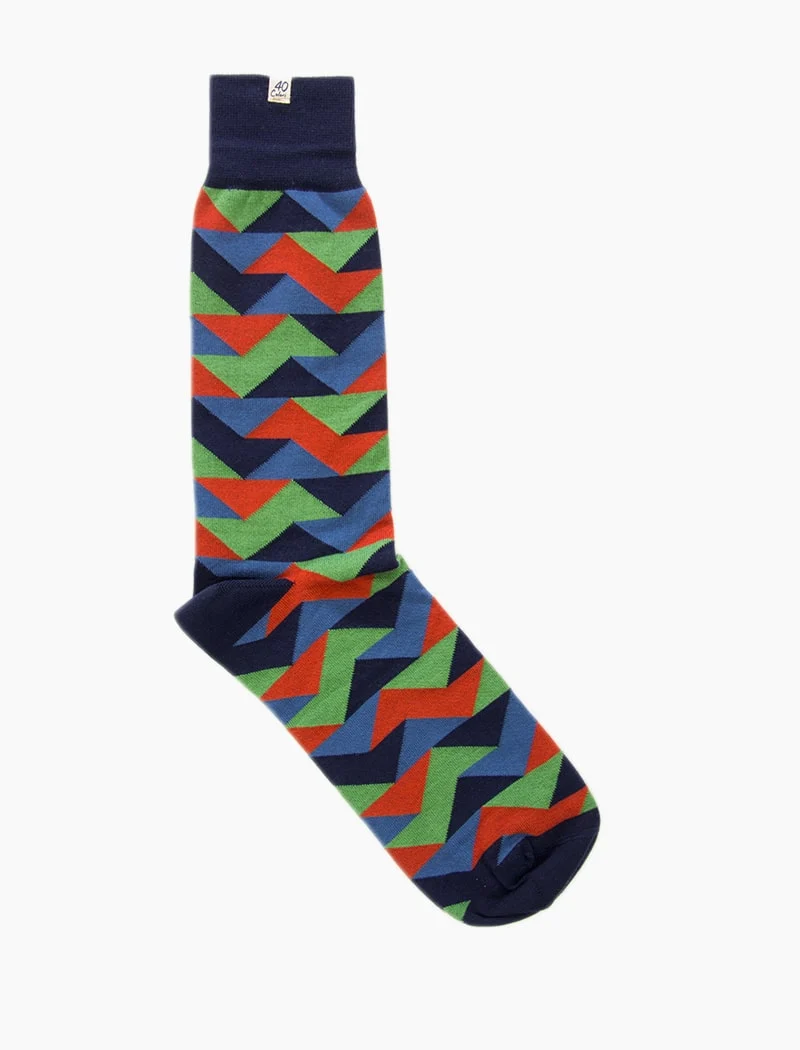 Navy Geometric Organic Cotton Socks