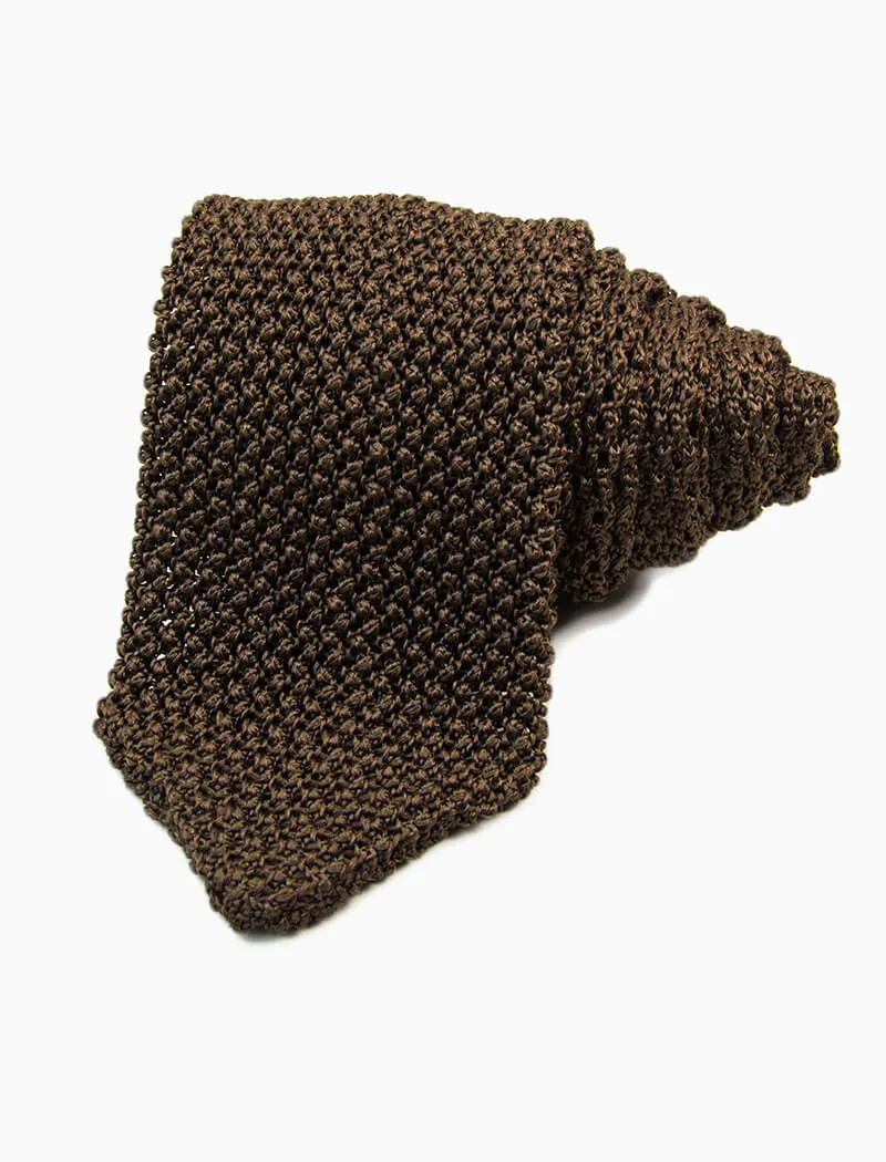 Brown Pointed Jacquard Silk Knitted Tie