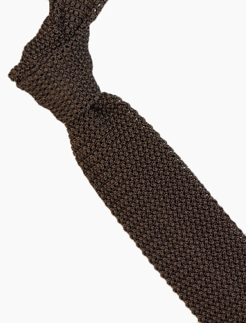 Brown Pointed Jacquard Silk Knitted Tie