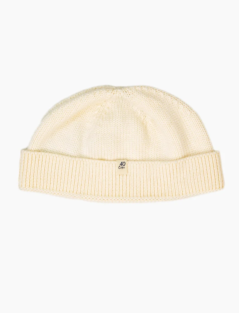 Cream Solid Wool Fisherman Beanie