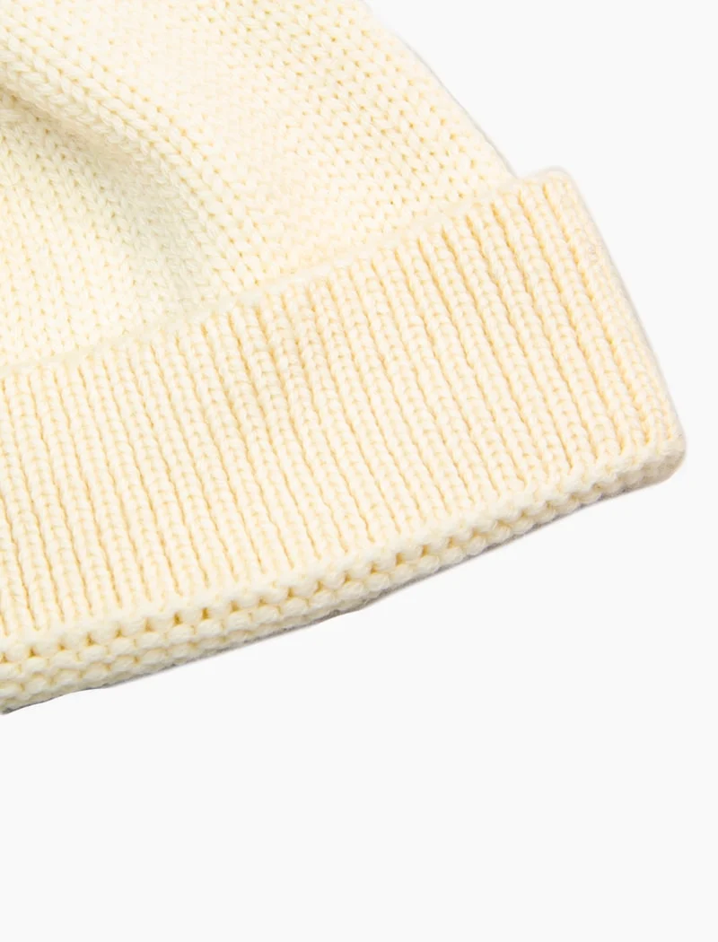 Cream Solid Wool Fisherman Beanie