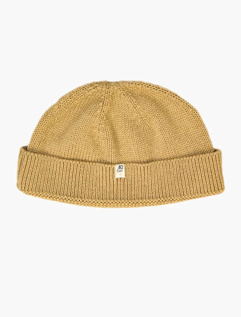 Beige Solid Wool Fisherman Beanie