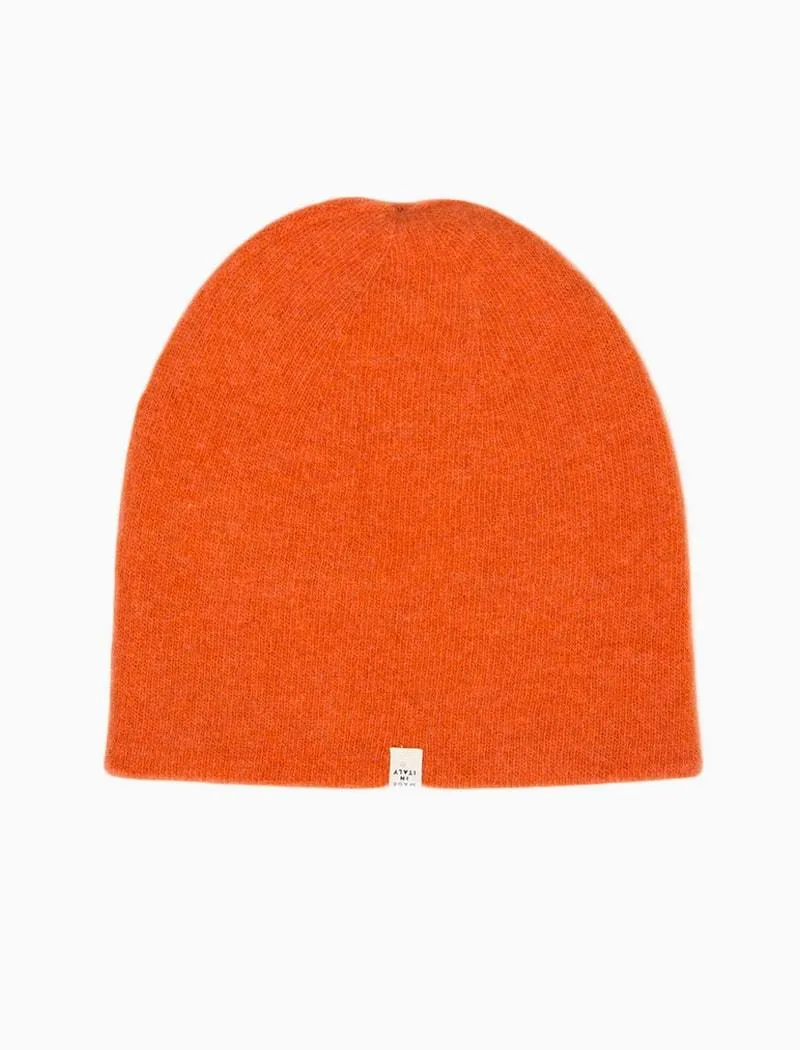 Orange Light Solid Wool & Cashmere Fisherman Beanie