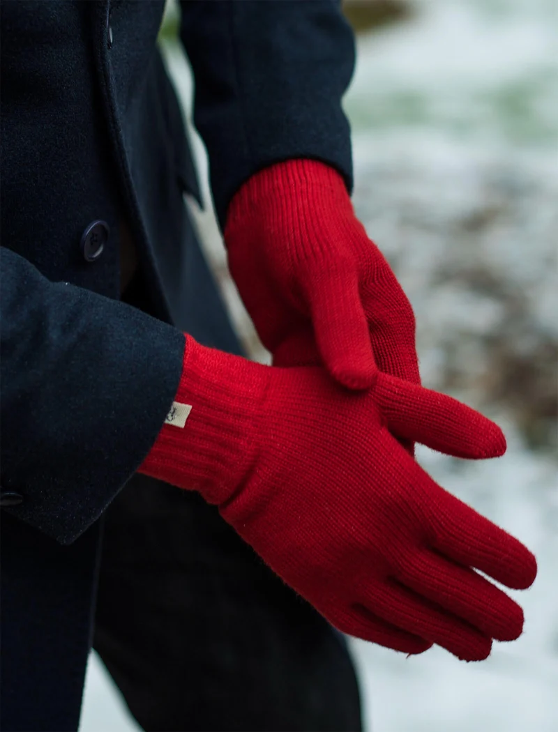 Red Solid Wool Gloves