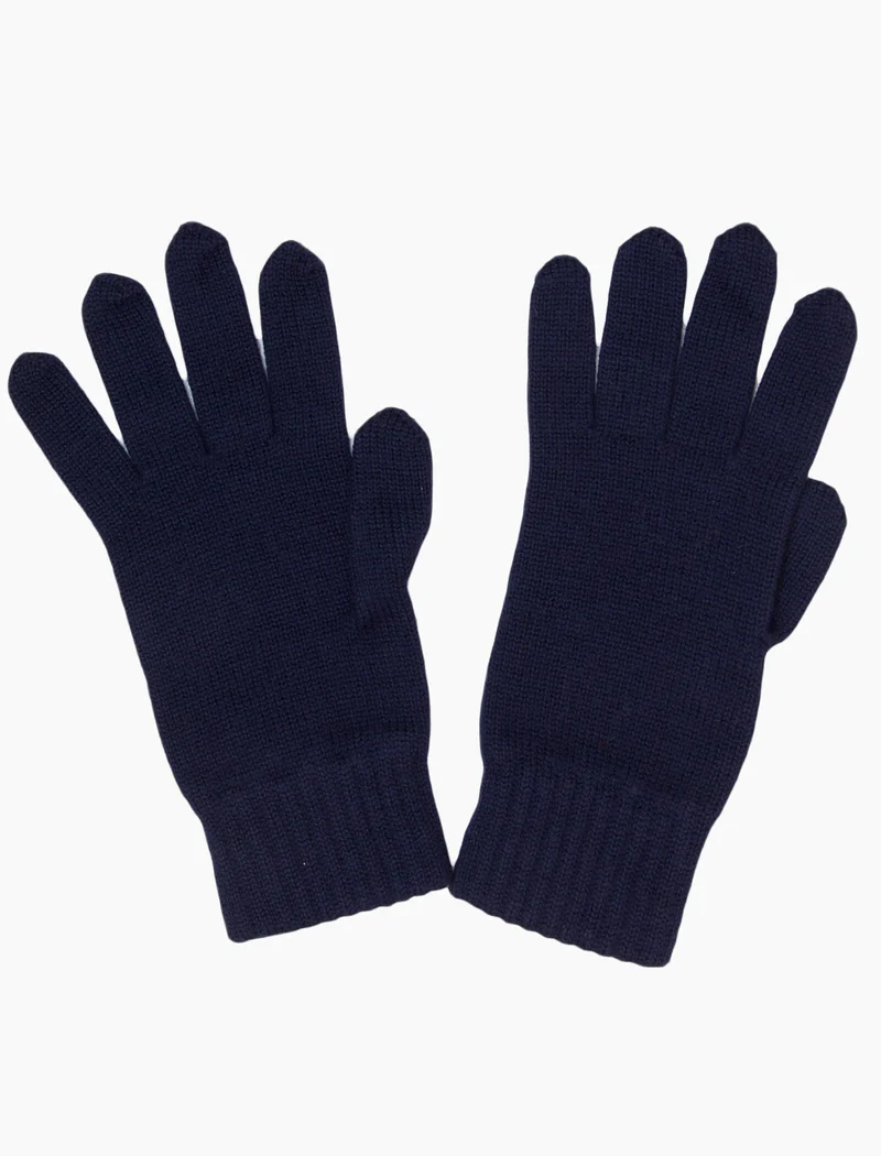 Dark Blue Solid Wool Gloves