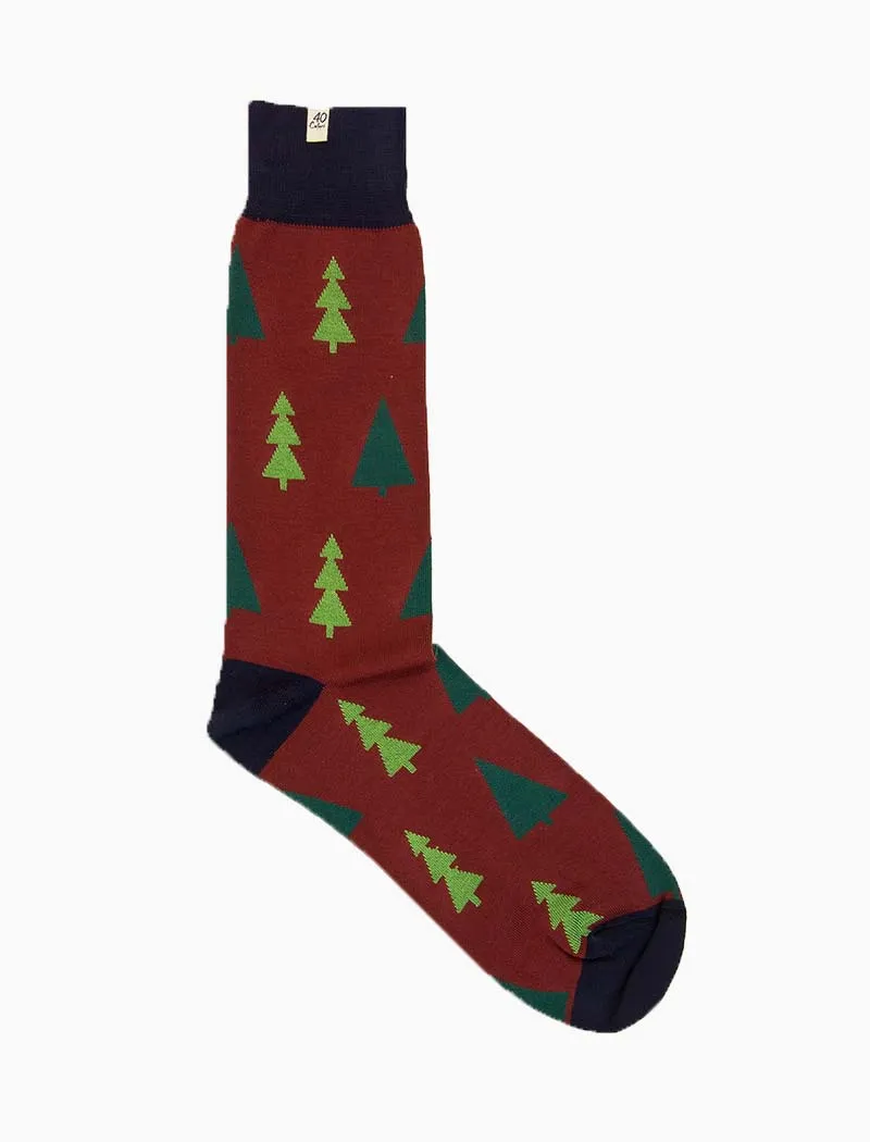 Burgundy Christmas Trees Organic Cotton Socks