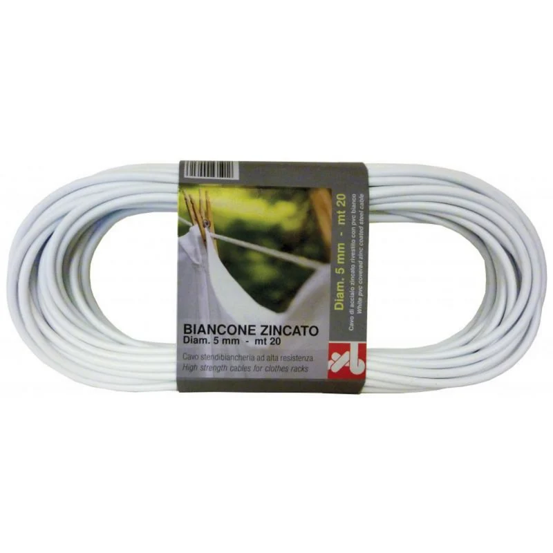 CORDA STENDI BIANCHERIA FILO STENDI BIANCHERIA BUCATO IN ACCIAIO RICOPERTA IN PLASTICA DIAM. 5MM - MT 20