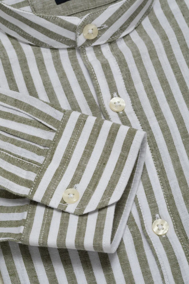 Camicia coreana in fantasia misto lino cotone riga media