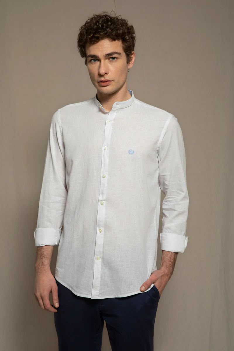Camicia coreana in misto lino cotone