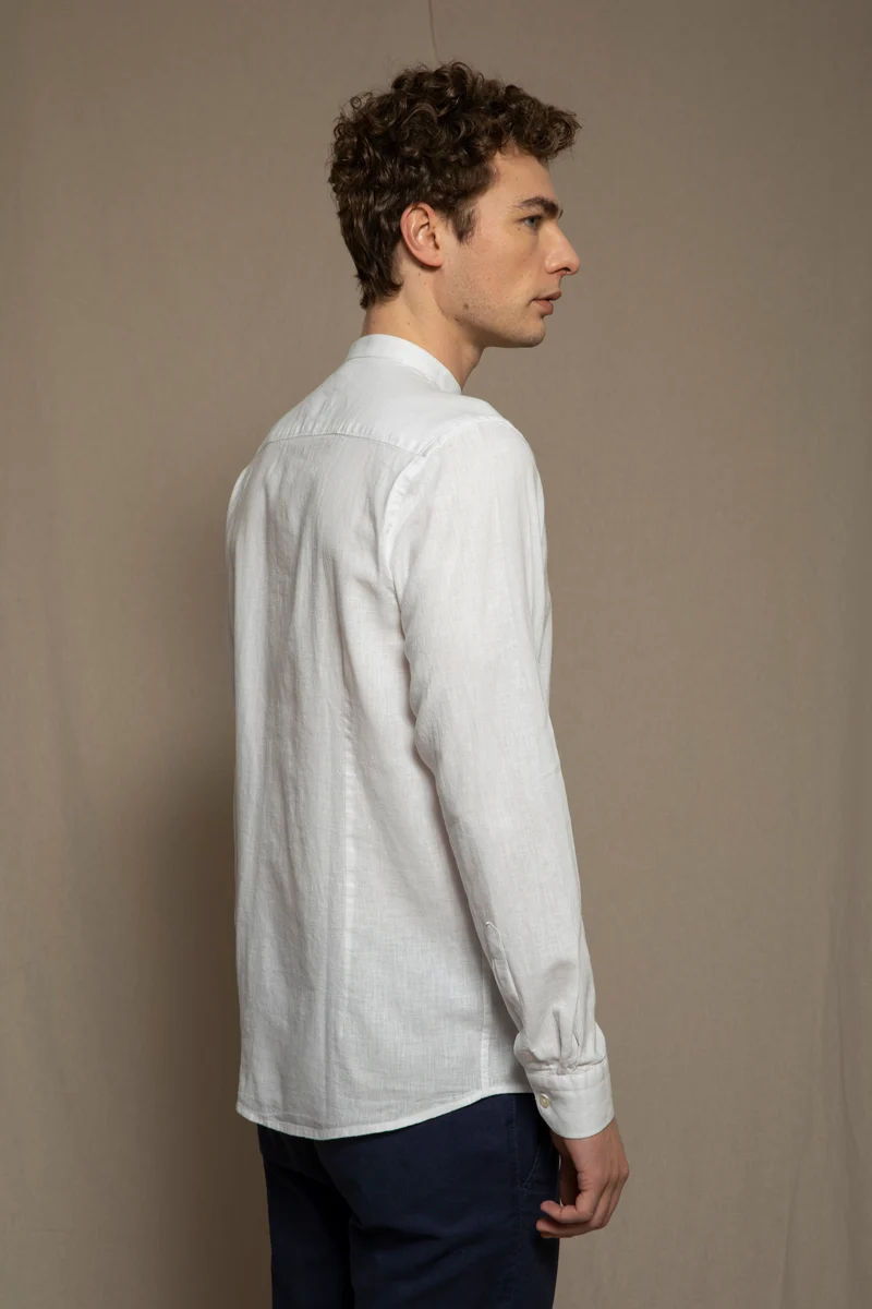Camicia coreana in misto lino cotone