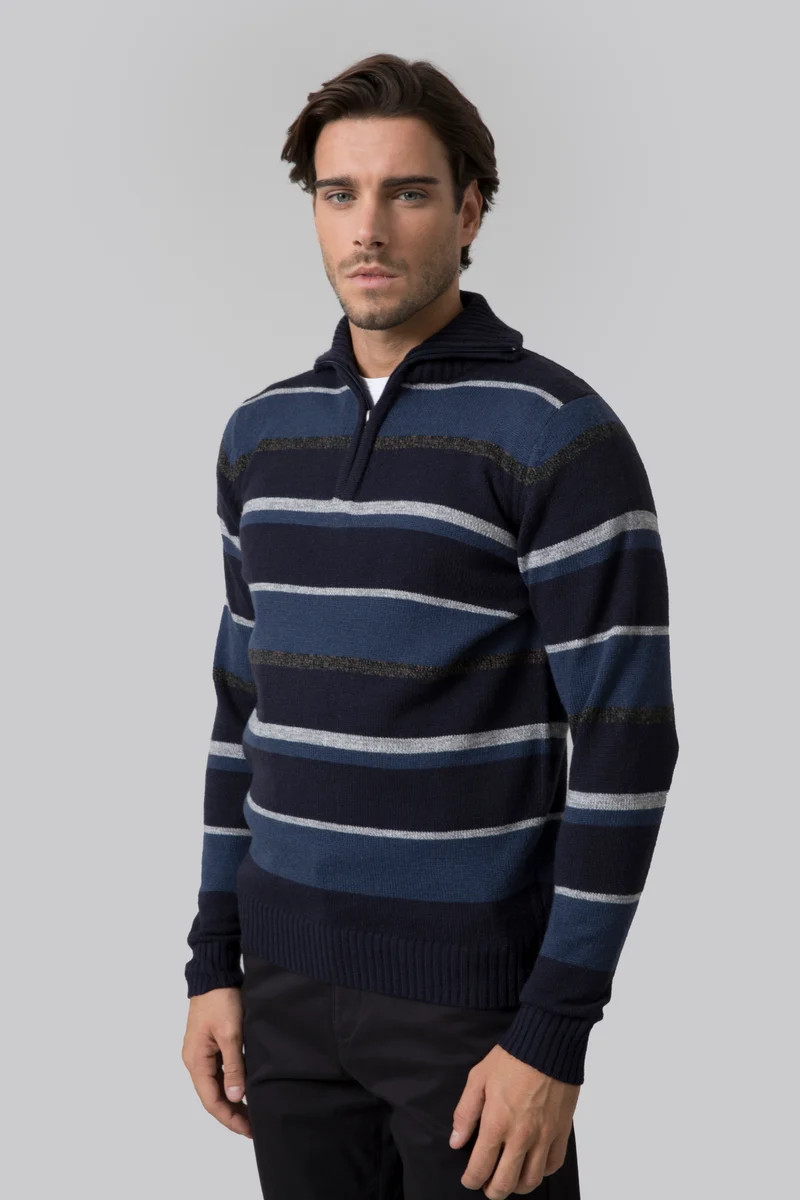Pullover mezza zip rigato