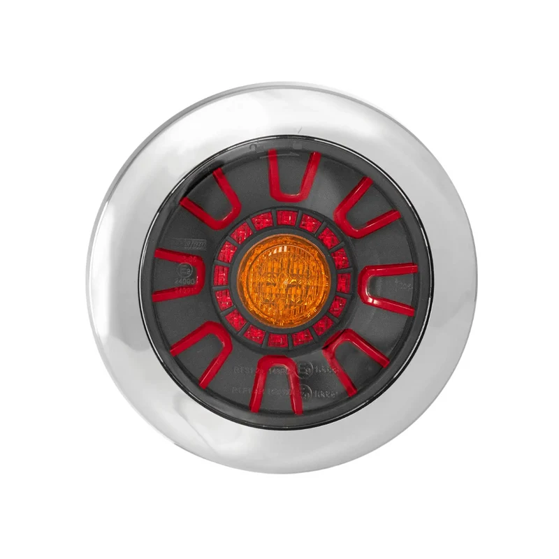 Fanale posteriore rotondo scuro Fristom con stop, posizione e indicatore di direzione / copertura cromata