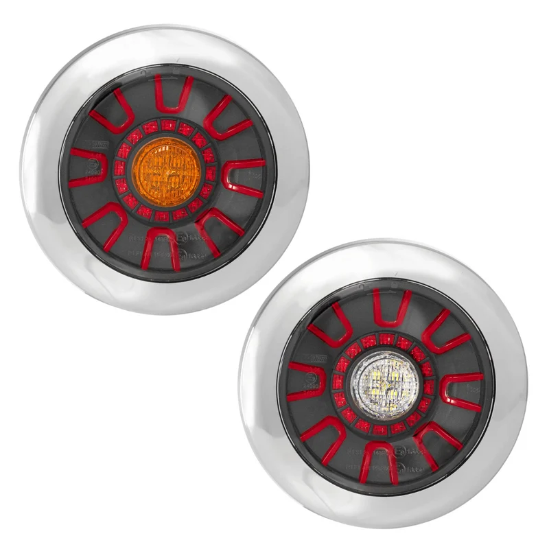 Fanale posteriore rotondo scuro Fristom con stop, posizione e indicatore di direzione / copertura cromata