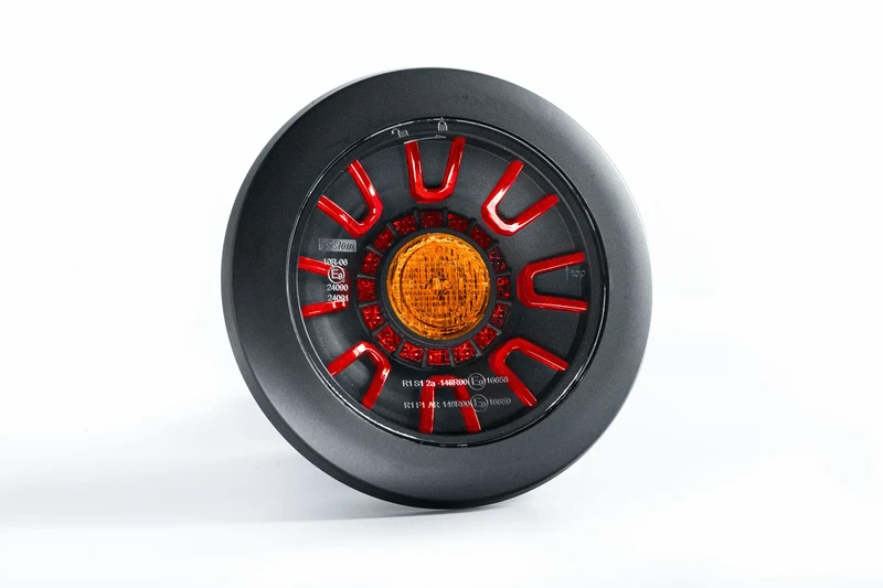 Fanale posteriore rotondo scuro Fristom con stop, posizione e indicatore di direzione / copertura nera