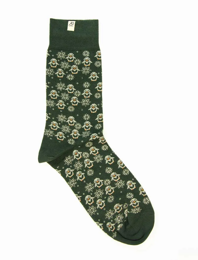 Dark Green Penguins Organic Cotton Socks