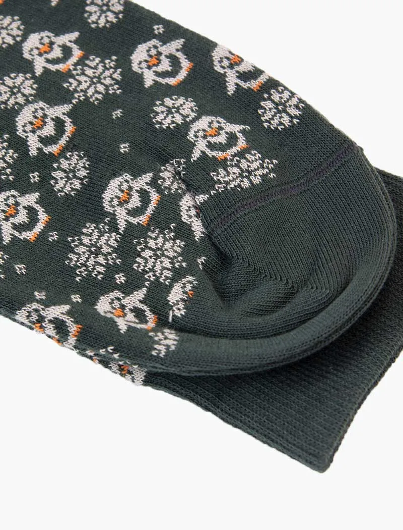 Dark Green Penguins Organic Cotton Socks
