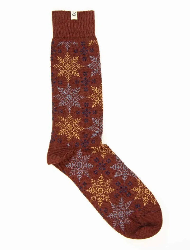 Burgundy Snowflakes Thick Organic Cotton Socks