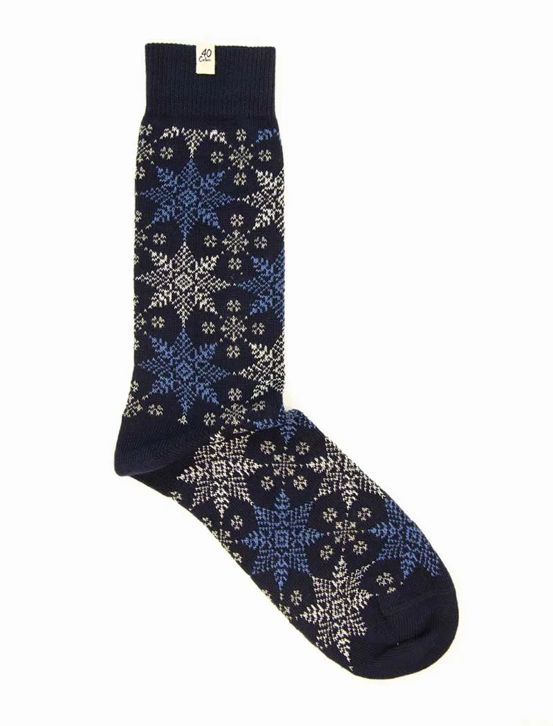 Navy Snowflakes Thick Organic Cotton Socks